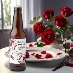 Burgundy Floral Modern 'Rehearsal dinner' Wedding Beer Bottle Label