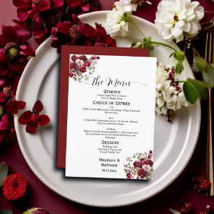 Burgundy Floral Modern Script 5x7'' Wedding Menu