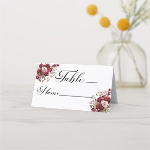 Burgundy Floral Modern Script Table Number Place Card