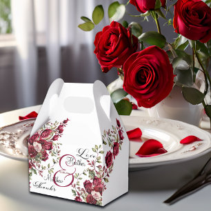 Burgundy Floral Modern Script Wedding Favour Box