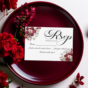 Burgundy Floral Modern Script Wedding RSVP Card