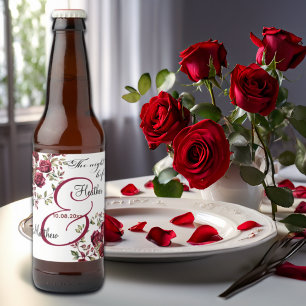 Burgundy Floral Modern 'The Night Before' Wedding Beer Bottle Label