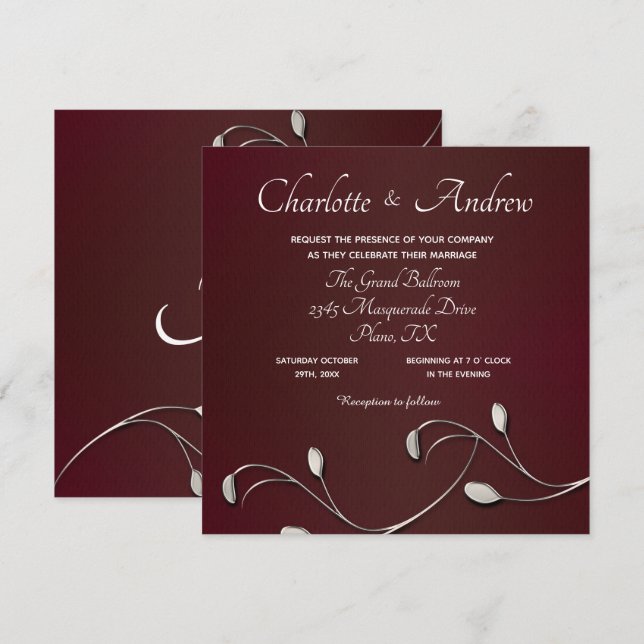 Burgundy Floral Monogrammed Wedding Invitation (Front/Back)