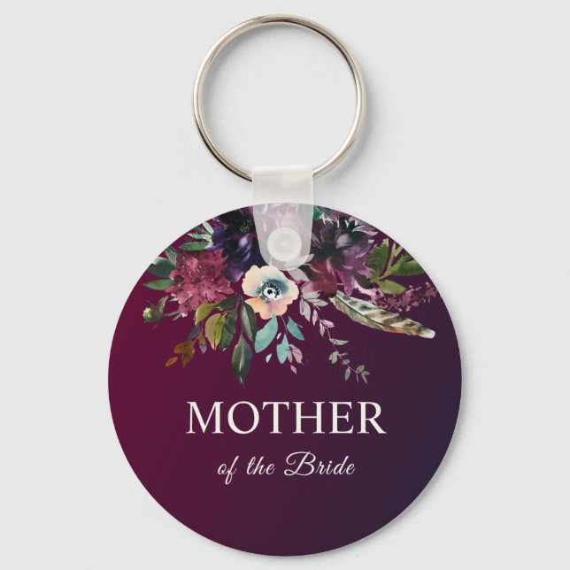 Burgundy Floral Mother Of The Bride Key Ring (Front)