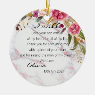Burgundy Floral Mother of The Groom Bride Wedding  Ceramic Tree Decoration