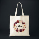 burgundy floral MRS. bride Tote Bag<br><div class="desc">floral design and text</div>