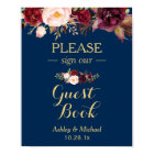 Burgundy Floral Navy Blue Guest book Wedding Sign