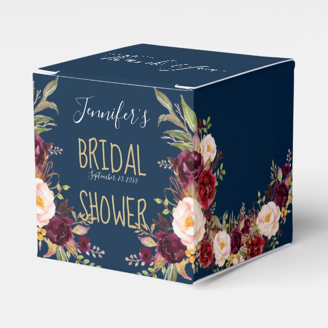 Burgundy Floral Navy Blue Rustic Bridal Shower Favour Box (Front Side)