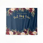 Burgundy Floral Navy Gold Wedding Photo Booth