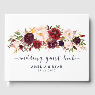 Burgundy Floral Navy Wedding Guest Book