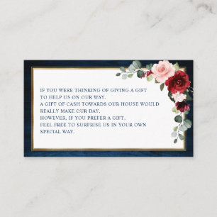 Burgundy Floral Navy Wedding Wishing well Enclosur Enclosure Card