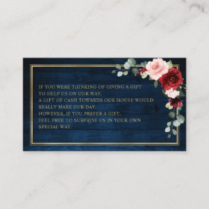 Burgundy Floral Navy Wedding Wishing well Enclosur Enclosure Card