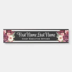 Burgundy Floral Office Door Signs Name Plate