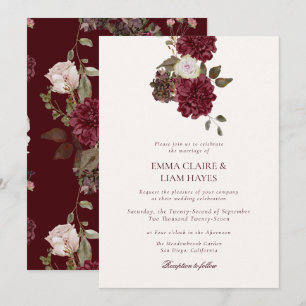 Burgundy Floral Old Money Wedding Invitation