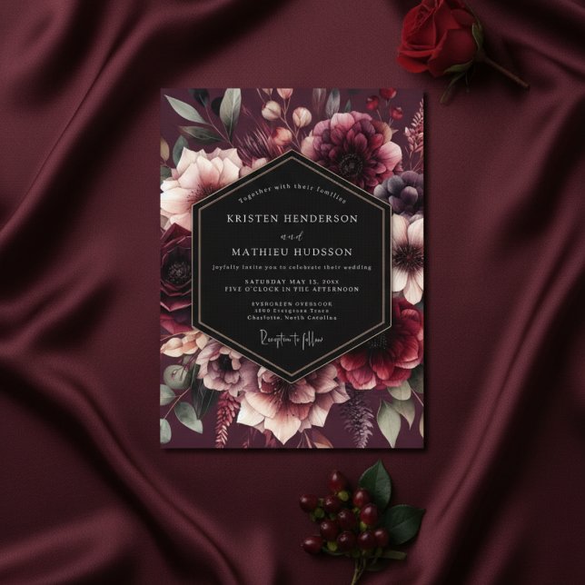 Burgundy Floral Opulence Wedding Invitation (Creator Uploaded)