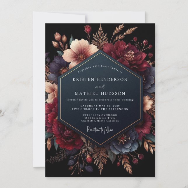 Burgundy Floral Opulent Romance Wedding Invitation (Front)