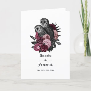 Burgundy Floral Owls Gothic Wedding Programme