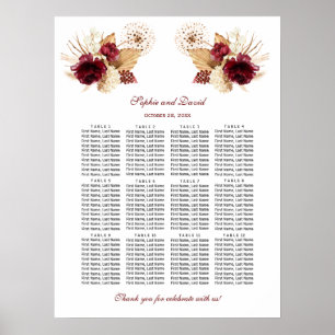 Burgundy Floral Pampas Grass Wedding Seating Chart