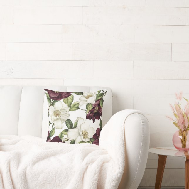 Burgundy  Floral Pattern  Cushion (Couch)