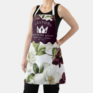 Burgundy  Floral Pattern Grandma Apron