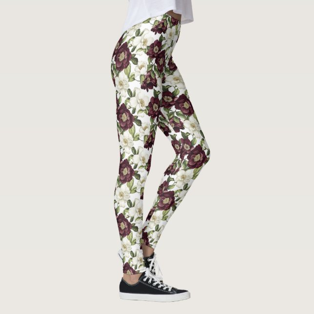 Burgundy  Floral Pattern  Leggings (Right)