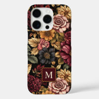 Burgundy Floral Pattern Monogram