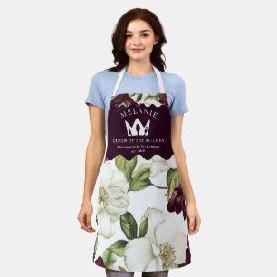 Burgundy Floral Pattern Personalised Apron