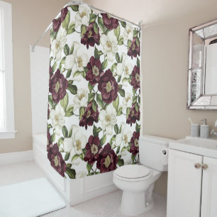 Burgundy  Floral Pattern  Shower Curtain