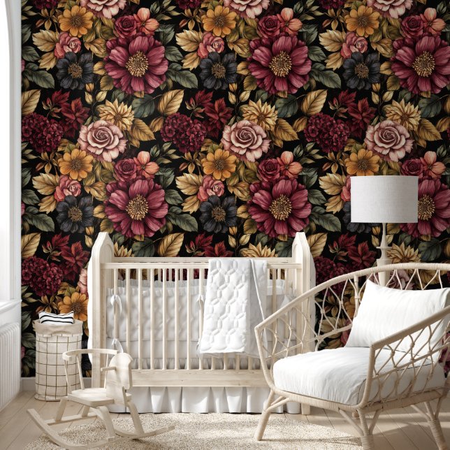 Burgundy  Floral Pattern  Wallpaper (Kids)
