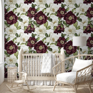 Burgundy Floral Pattern Wallpaper