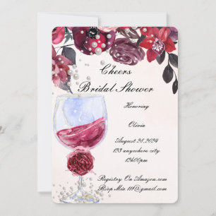 burgundy floral pearls bridal shower invitation