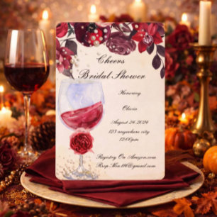 burgundy floral pearls bridal shower invitation