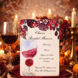 burgundy floral pearls bridal shower invitation