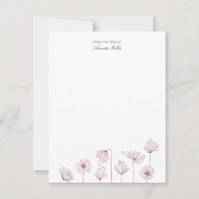 Burgundy Floral Personalised Stationery Note Card (Front)