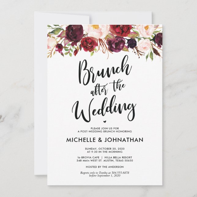 Burgundy Floral Post Wedding Brunch Invitation (Front)