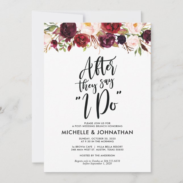 Burgundy Floral Post Wedding Brunch Invitation (Front)