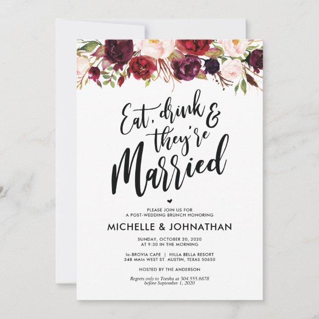Burgundy Floral Post Wedding Brunch Invitation (Front)