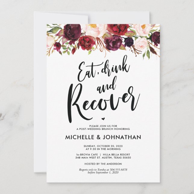 Burgundy Floral Post Wedding Brunch Invitation (Front)