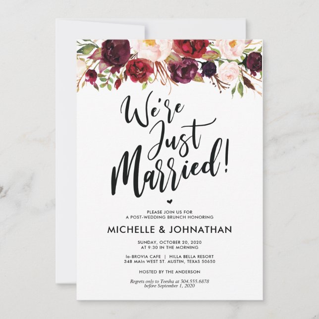 Burgundy Floral Post Wedding Brunch Invitation (Front)