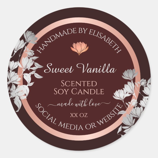 Burgundy Floral Product Packaging Labels Flowers (Front)