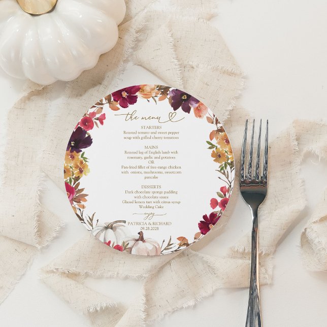 Burgundy Floral Pumpkin Circle Wedding Menu Card (Creator Uploaded)