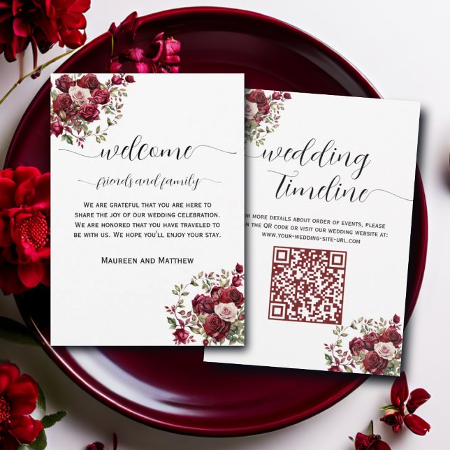 Burgundy Floral QR Code Bag Letter & Timeline Card (Creator Uploaded)