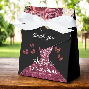 Burgundy Floral Quinceañera Butterflies Favour Box