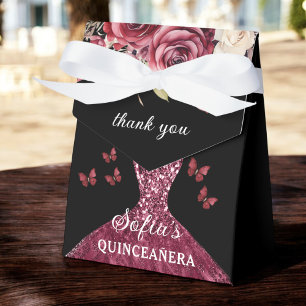 Burgundy Floral Quinceañera Butterflies Favour Box