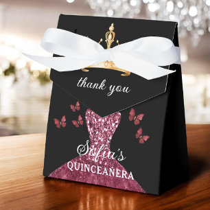 Burgundy Floral Quinceañera Butterflies Favour Box