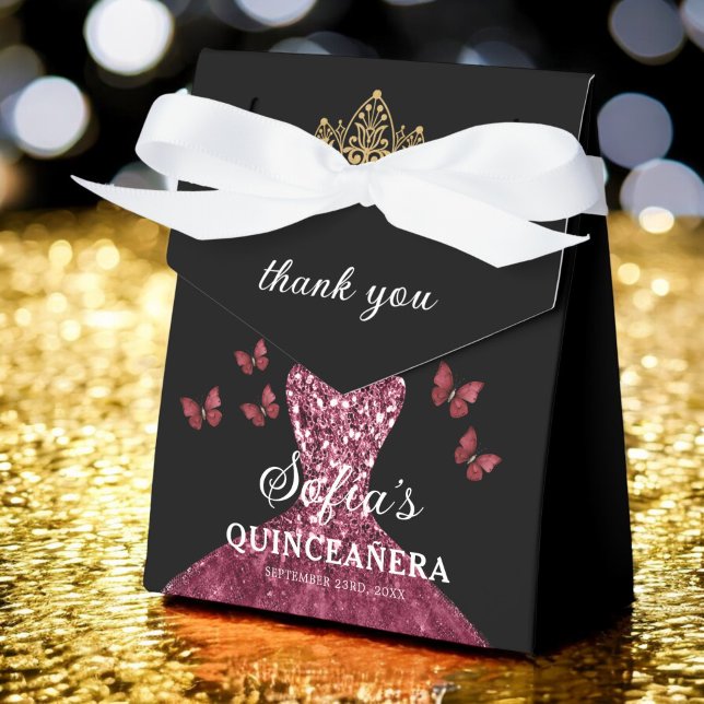 Burgundy Floral Quinceañera Butterflies Favour Box (Creator Uploaded)