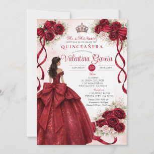 Burgundy Floral Quinceañera Invitation