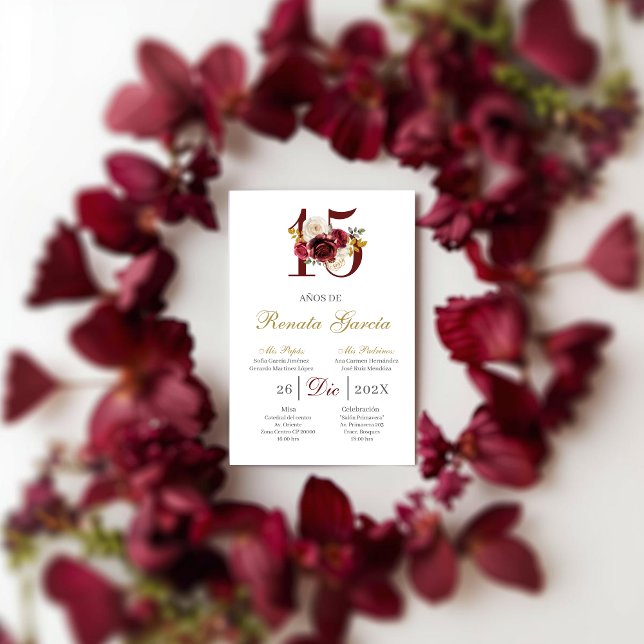 Burgundy floral quinceañera invitation (Creator Uploaded)