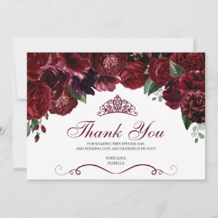 Burgundy Floral Quinceanera Thank You