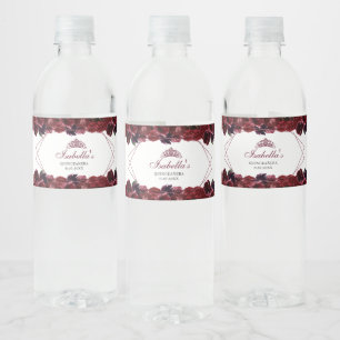 Burgundy Floral Quinceanera Water Bottle Label